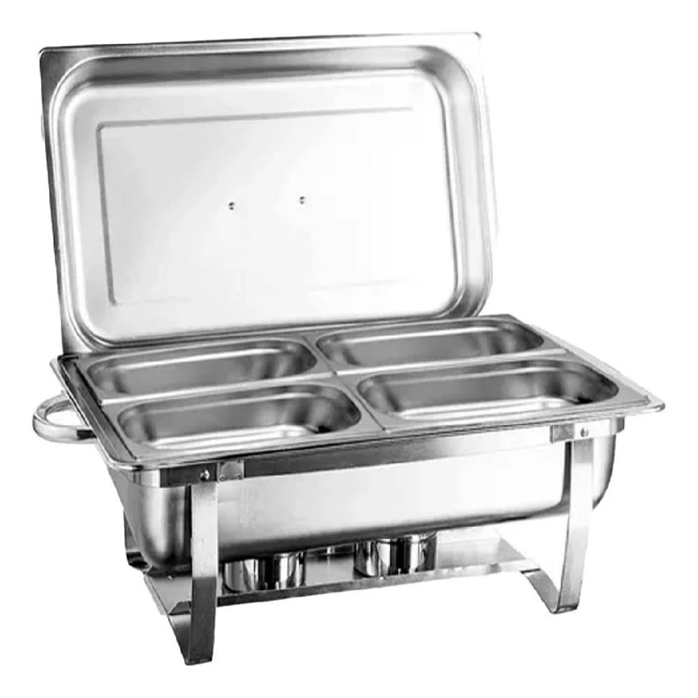 Rechaud Buffet Retangular 11L 4 Cubas GN 1/4 Banho Maria Aço Inox