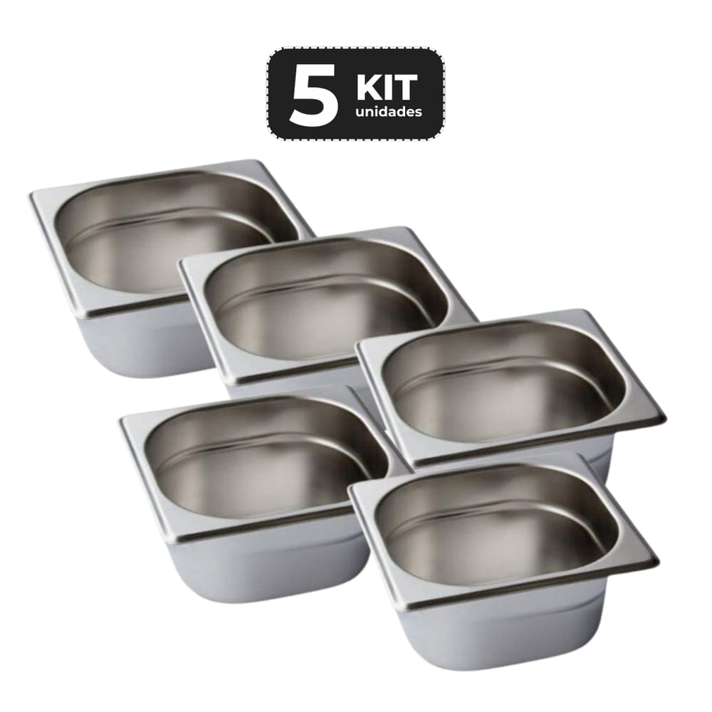 Kit 5 Cuba Sem Alca Inox 1/6 Gn 65 Para Buffet