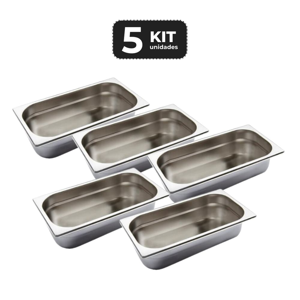 Kit 5 Cuba Sem Alca Inox 1/3 Gn 65 Para Buffet