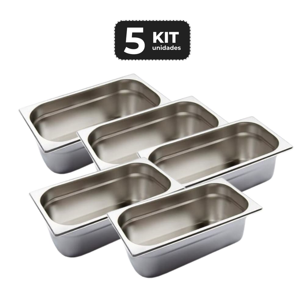 Kit 5 Cuba Sem Alca Inox 1/3 Gn 100 Para Buffet