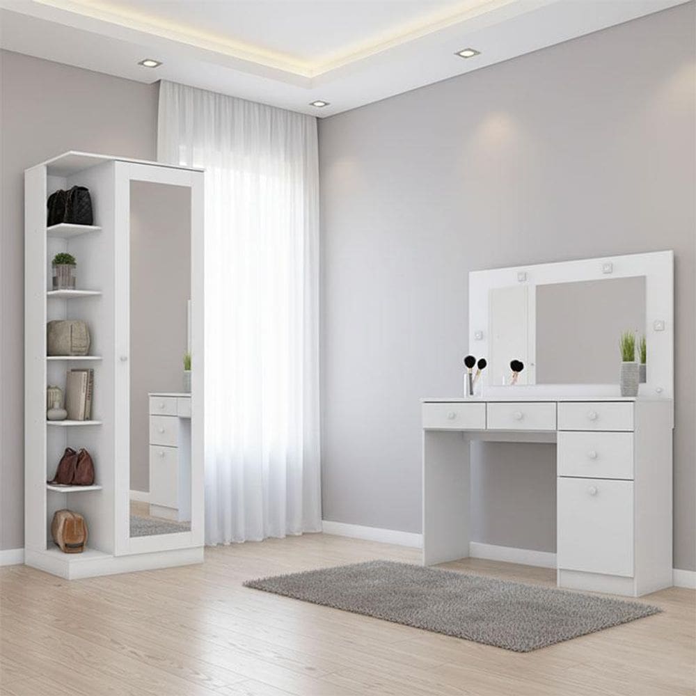 Sapateira Multiuso Duetto e Penteadeira Chanel Ambiente com Led Branco HP - Henn