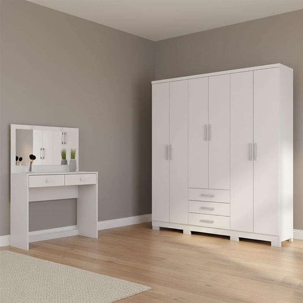 Guarda Roupa Casal Caju 6 Portas e Penteadeira Daila Ambiente com Led Branco - Henn