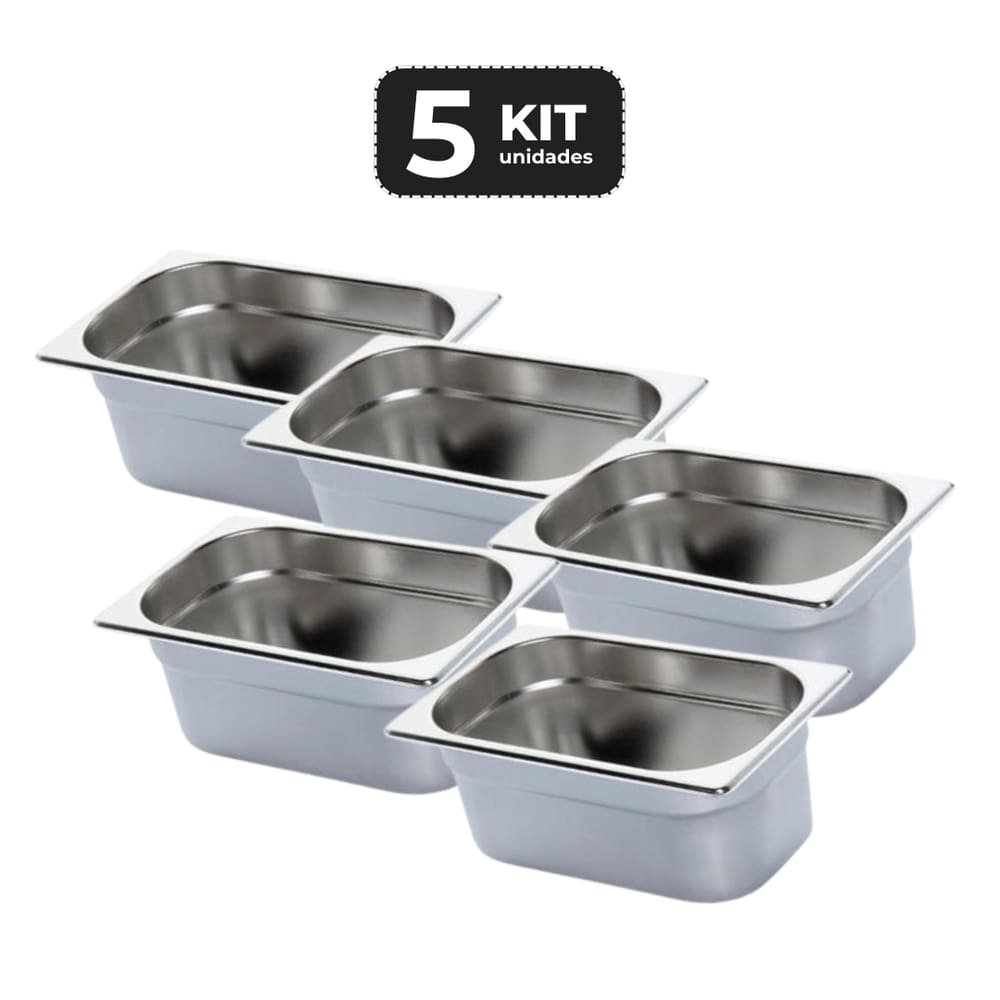 Kit 5 Cuba Sem Alca Inox 1/4 Gn 100 Para Buffet
