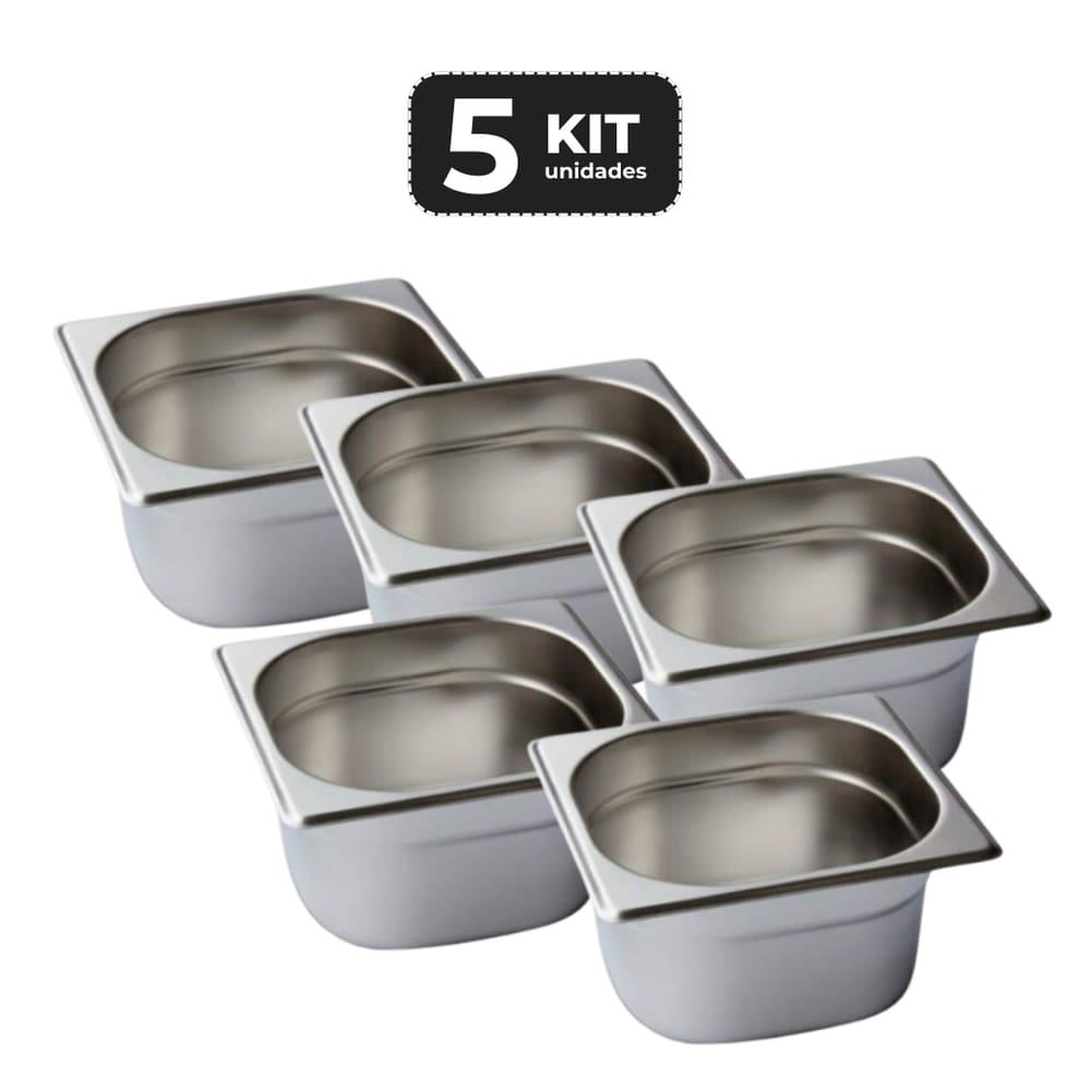 Kit 5 Cuba Sem Alca Inox 1/6 Gn 150 Para Buffet