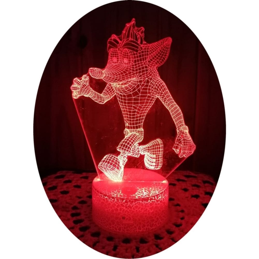 Lâmpada 3D Illusion Crash Bandicoot 7 cores LED acrílico