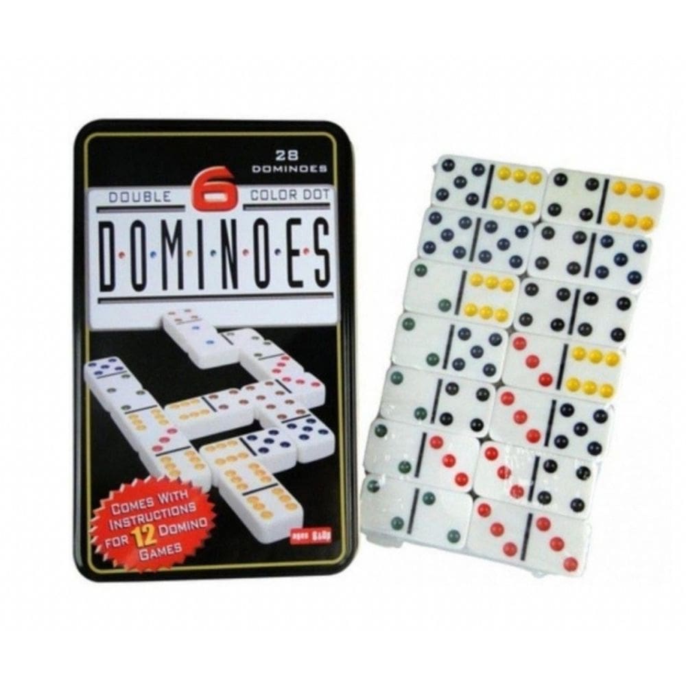 Domino Game Double 6 em caixa de metal com 28 arquivos de cores