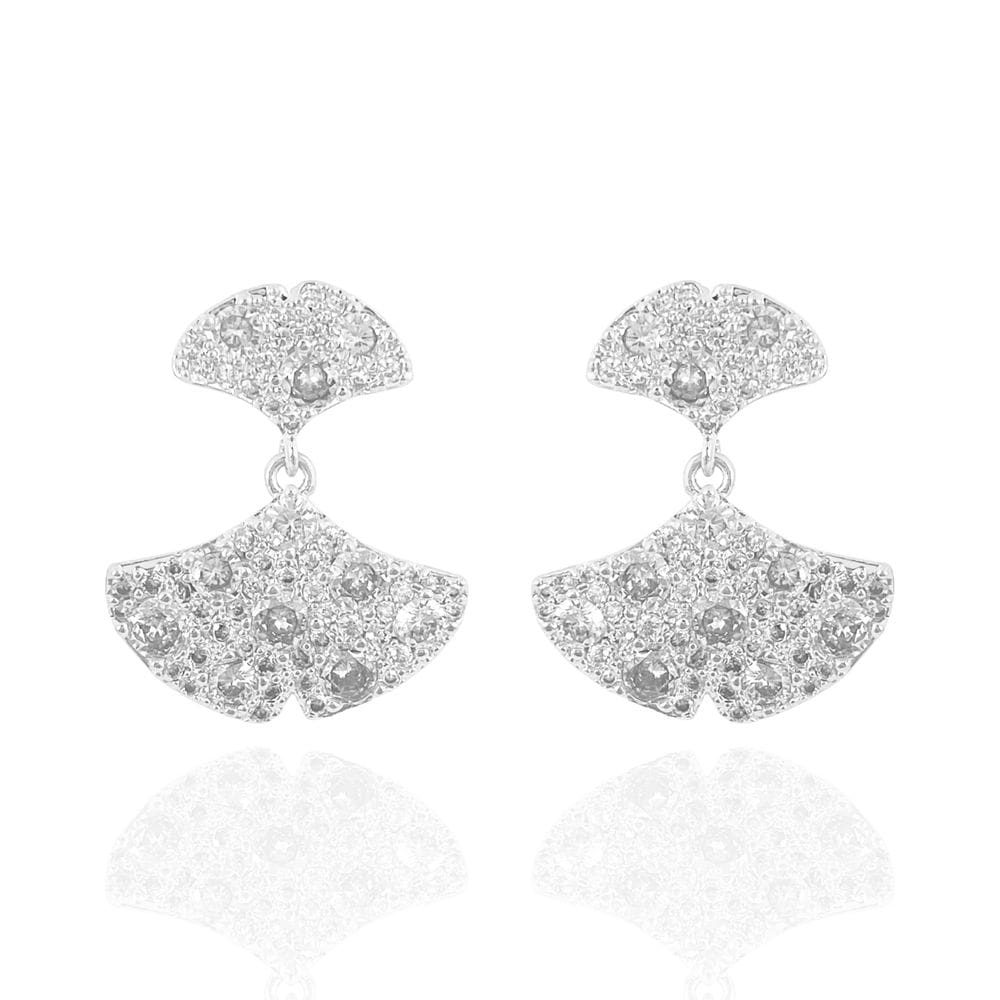 Brinco Dois Leques Cravejados Banhado a Prata