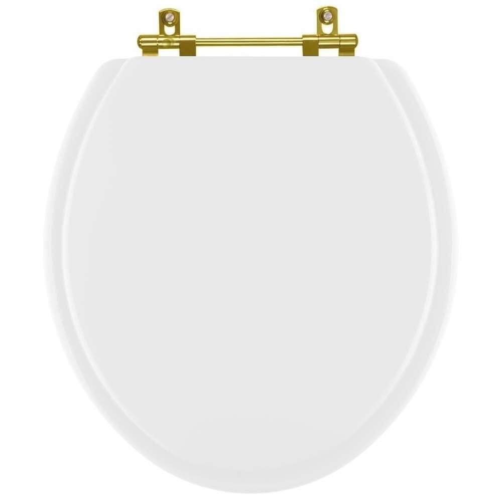 Tampa de Vaso Laqueado Convencional Branco para bacia Deca com Ferragem Dourada
