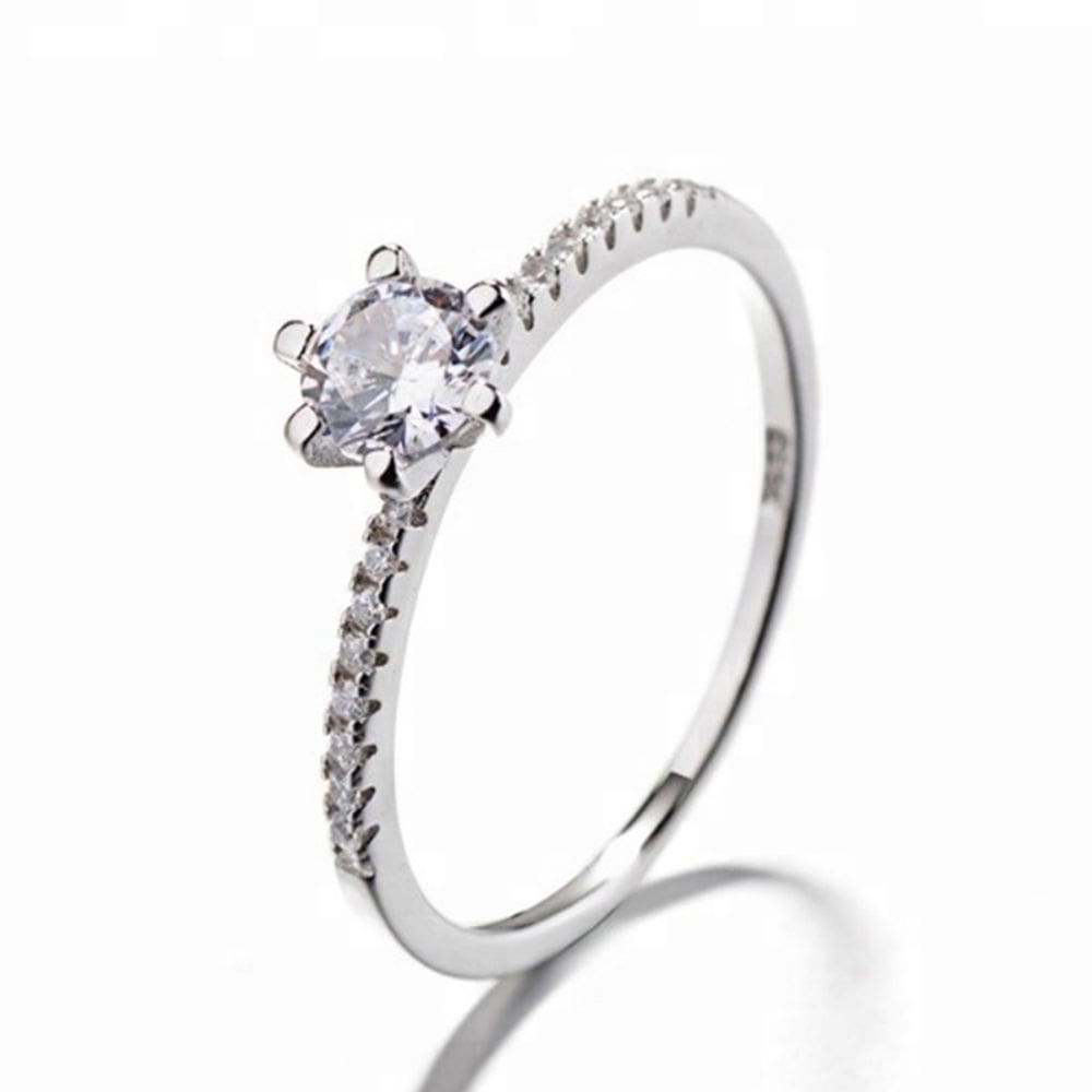 Anel de noivado em prata 925 Solitaire com zircão para mulheres