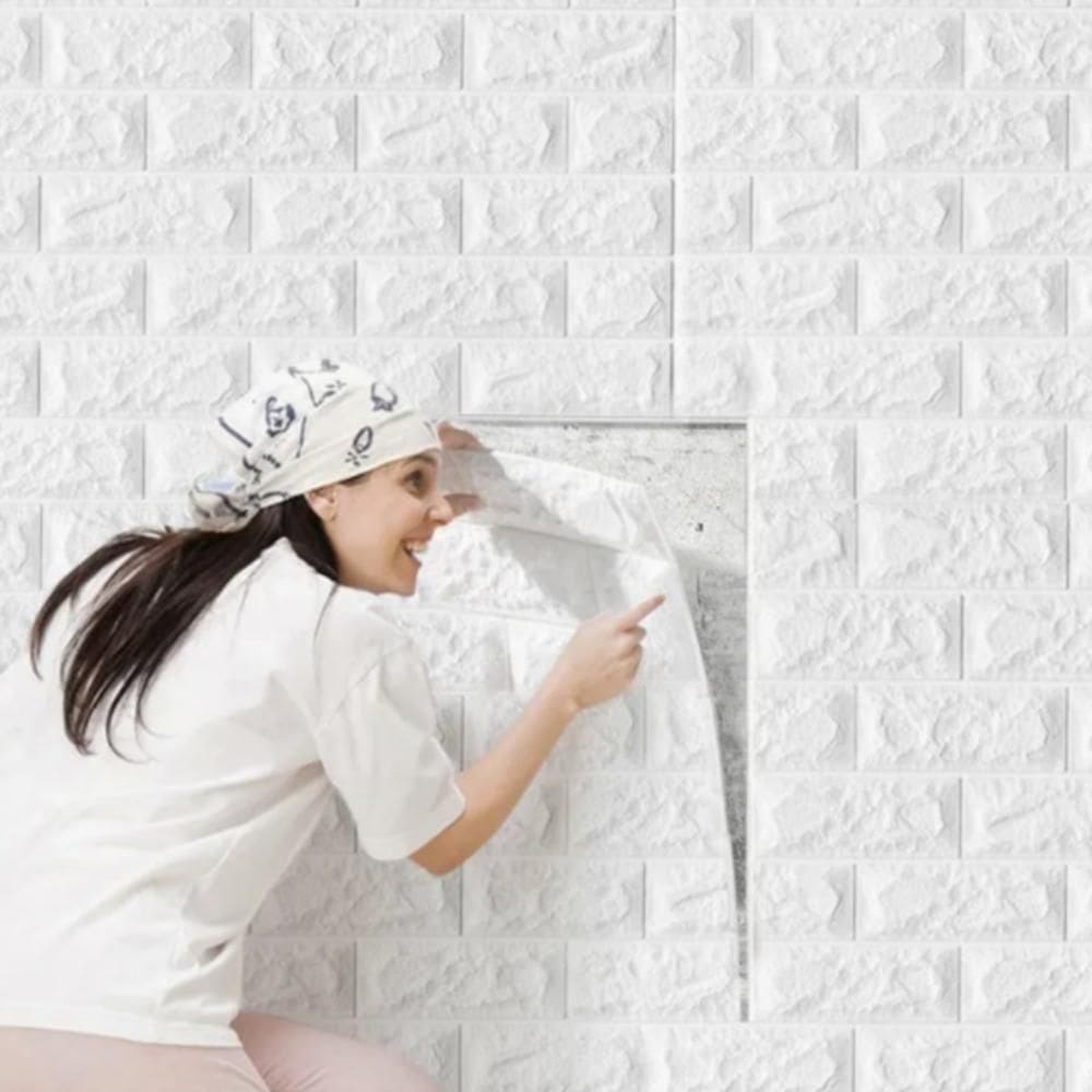 Papel Parede Painel 3d Tijolinho Branco Placa Auto Adesivo Revestimento Espuma 77x70cm Grande Autocolante Decoração