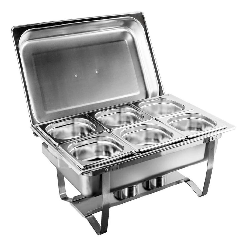 Rechaud Buffet Retangular 11L 6 Cubas GN 1/6 Banho Maria Aço Inox
