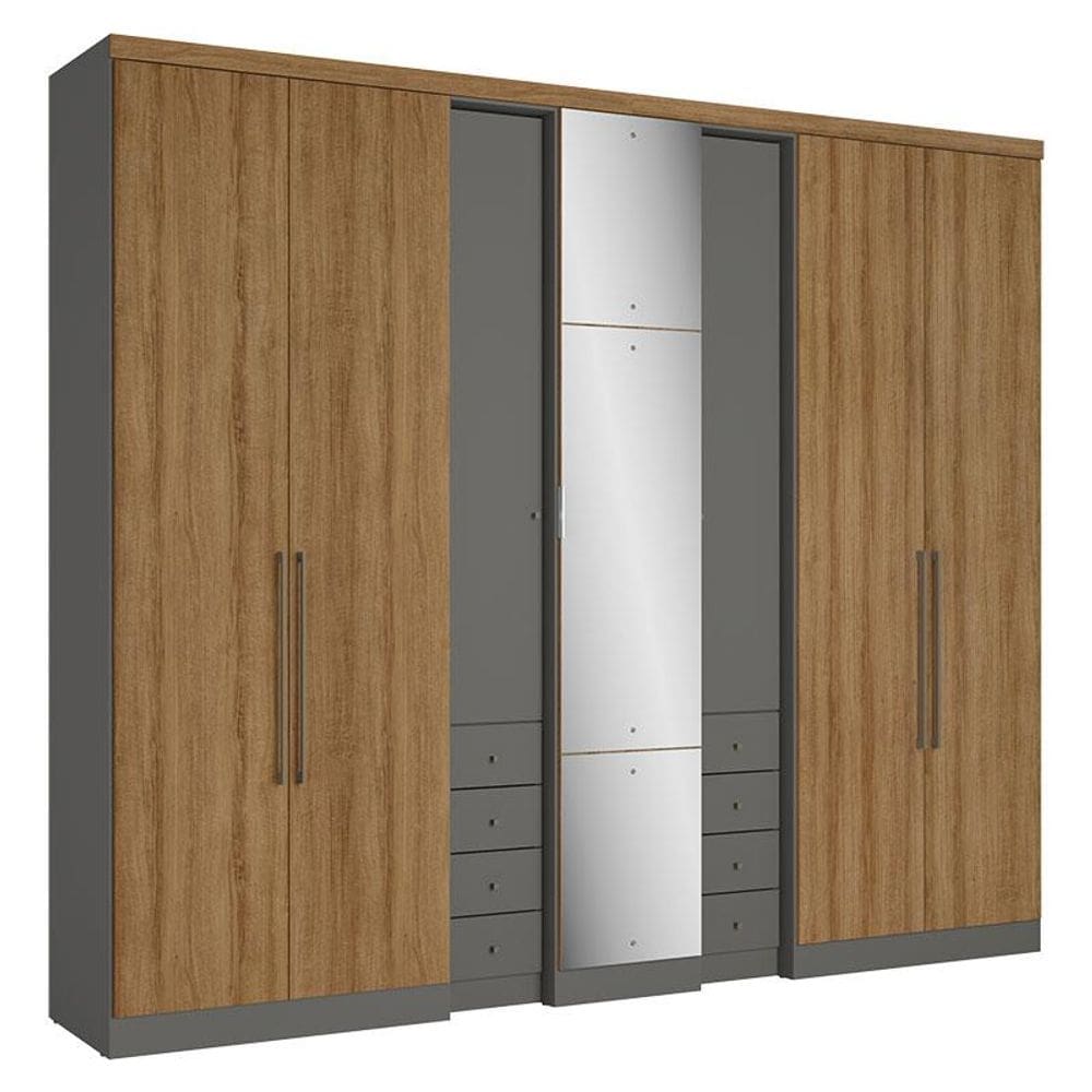 Guarda Roupa Casal Absolut Plus Glass 7 Portas Grafite Almendra Acetinado - THB