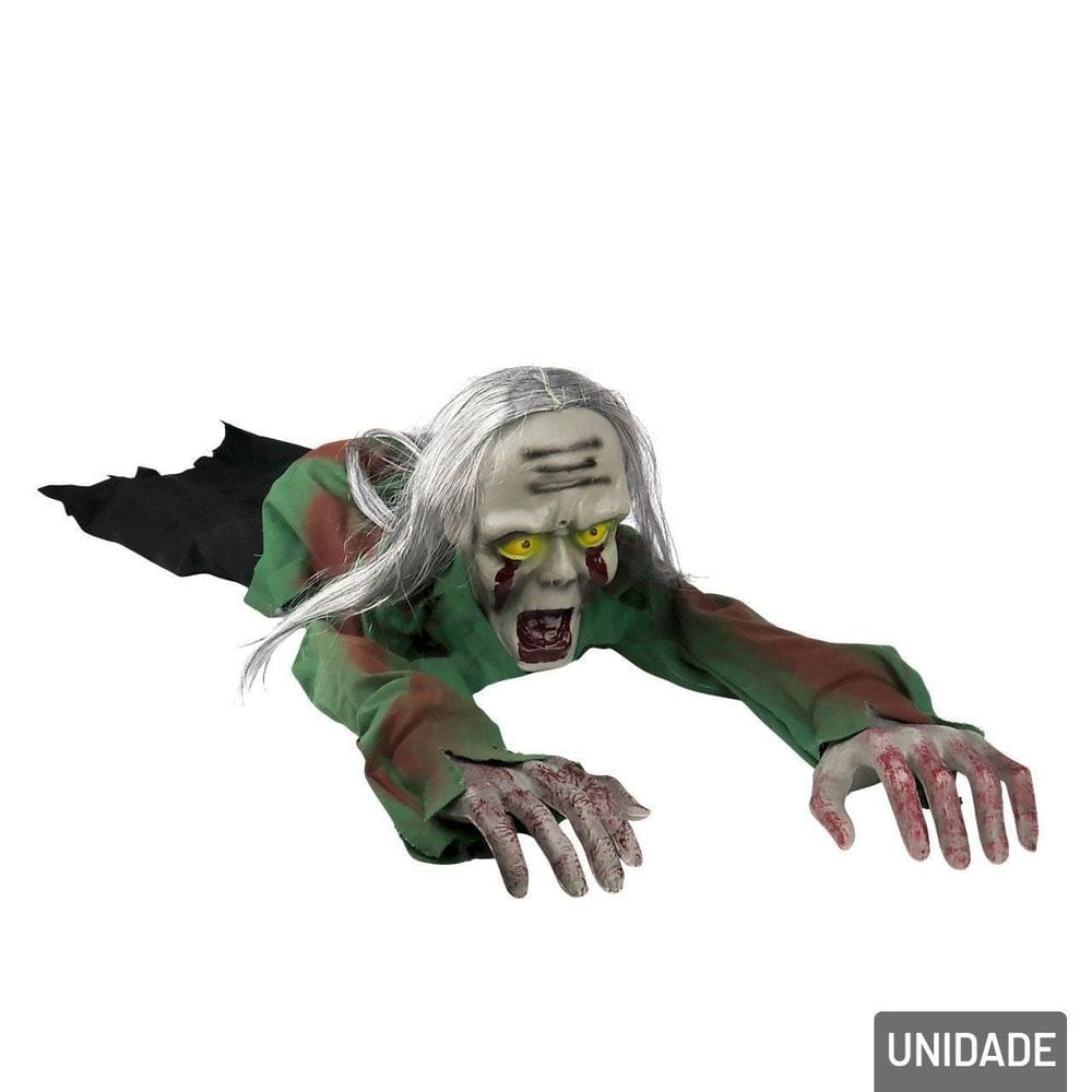 Boneco Zumbi Rastejante com Movimentos LUZ e Som - Tudo em Caixa