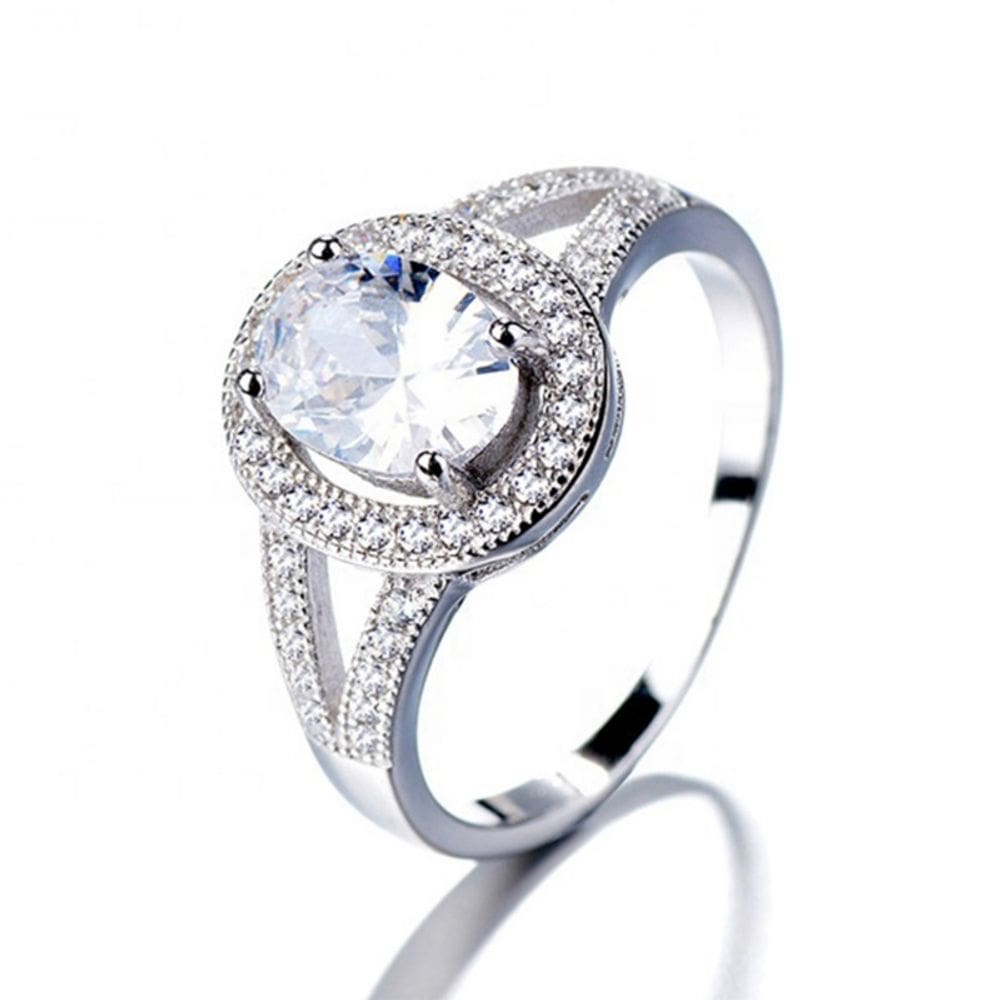 Anel de noivado em prata 925 Solitaire com zircônia para mulheres