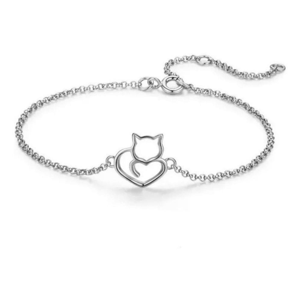Pulseira de prata 925 Cat adorável para mulheres e meninas