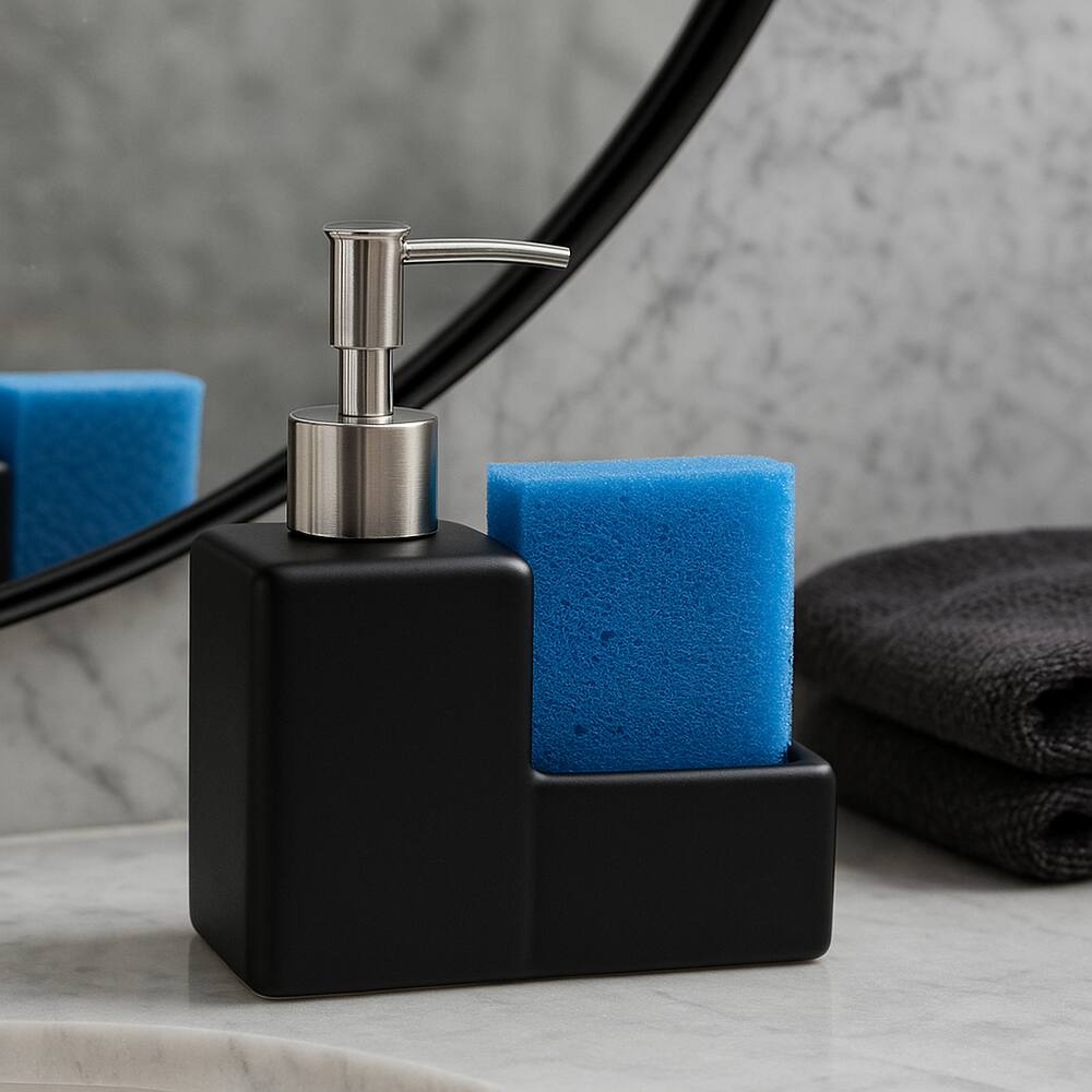 Dispenser de Cerâmica com Esponja 220ml - Preto