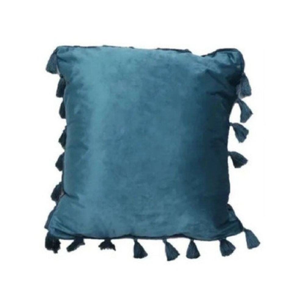 Capa de almofada decorativa turquesa com borla