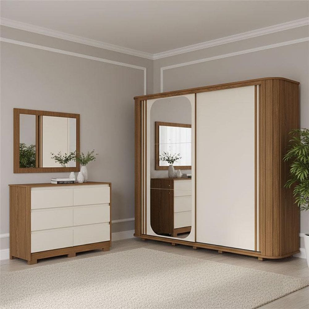 Guarda Roupa Casal Mozzate e Cômoda Ravenna Ambiente Nature Off White Flex - Henn