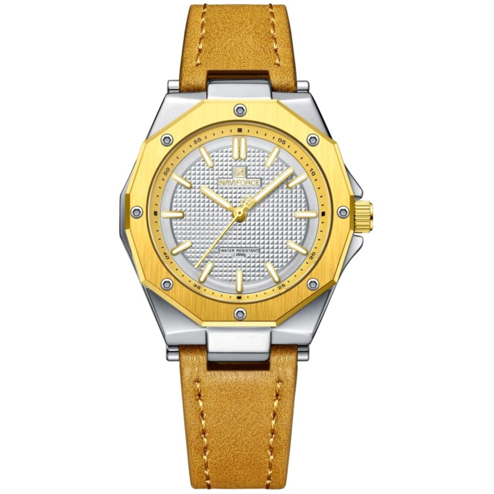 Relógio de luxo elegante de quartzo amarelo à prova d´agua