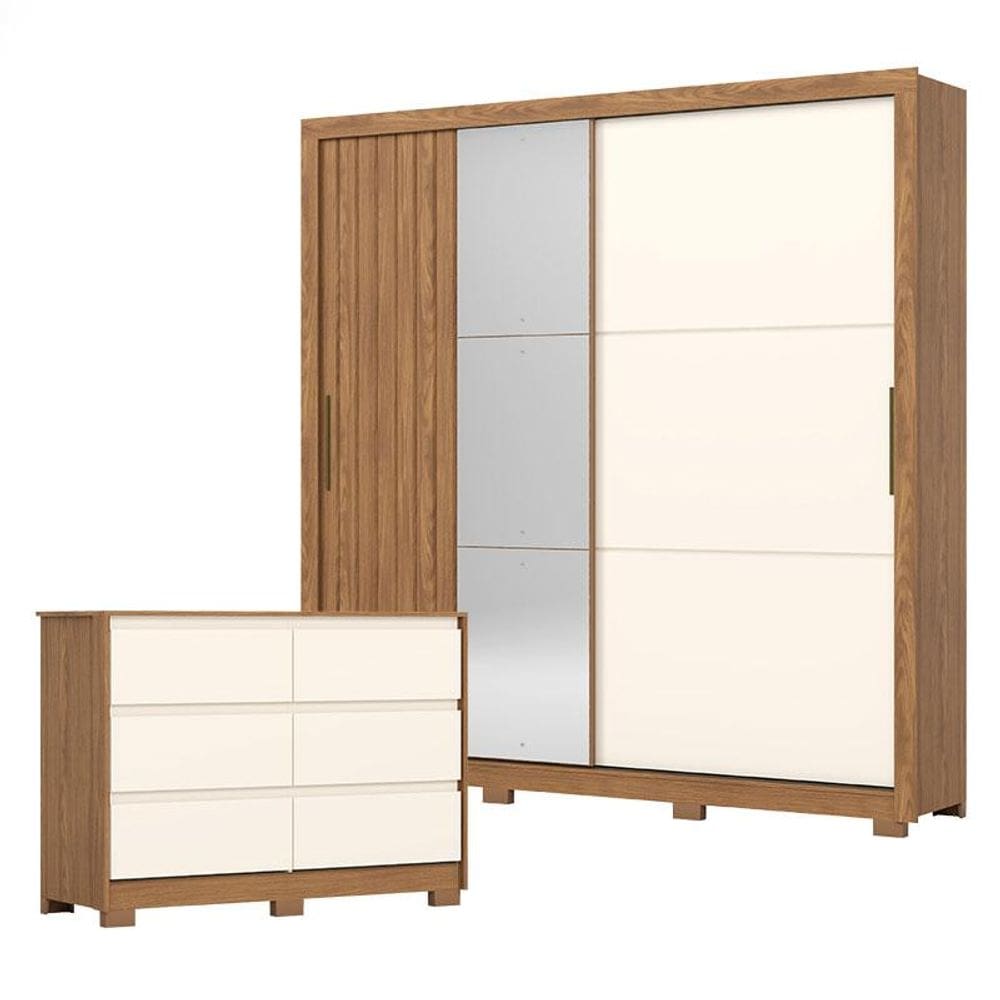 Guarda Roupa Casal Vasti e Cômoda Ravenna Nature Off White - Henn