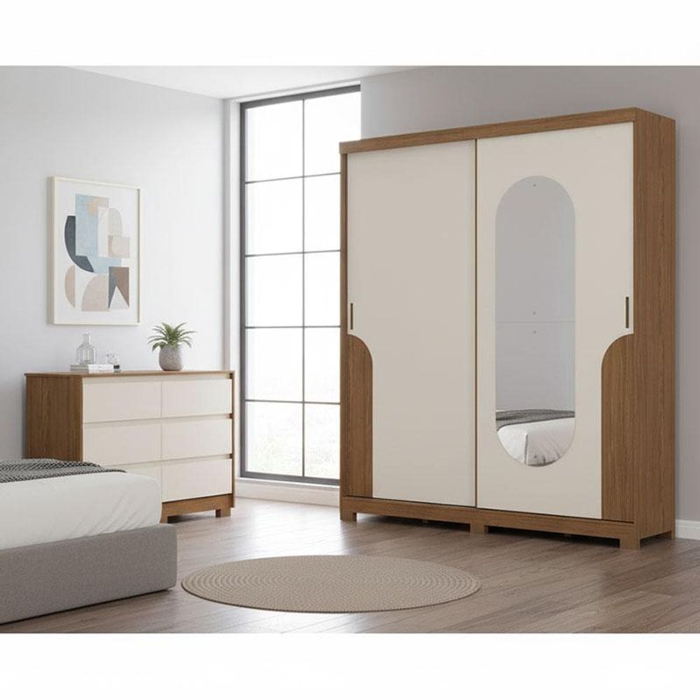 Guarda Roupa Solteiro Talles e Cômoda Ravenna Ambiente Nature Off White - Henn
