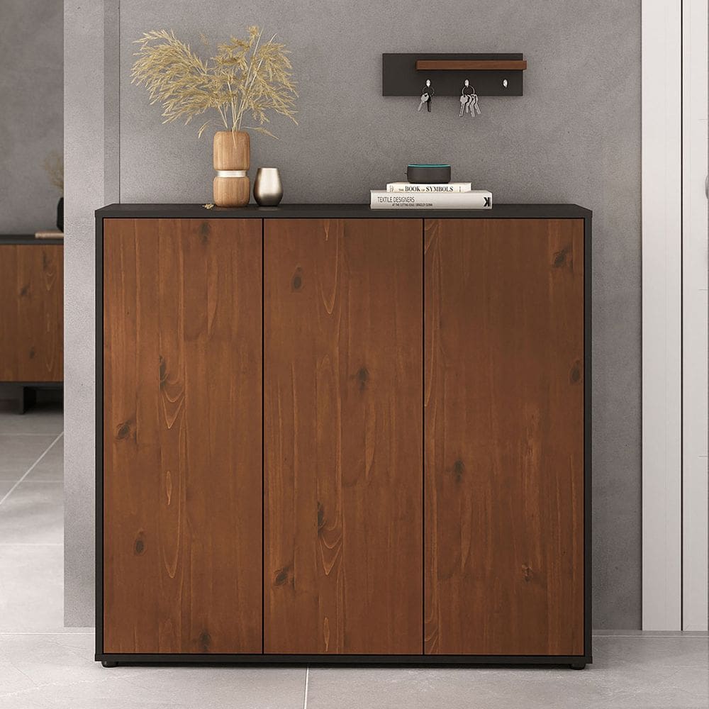 Sapateira de Porta Grande 18 Pares Calçado 45 Armário Madeira Preto Miran