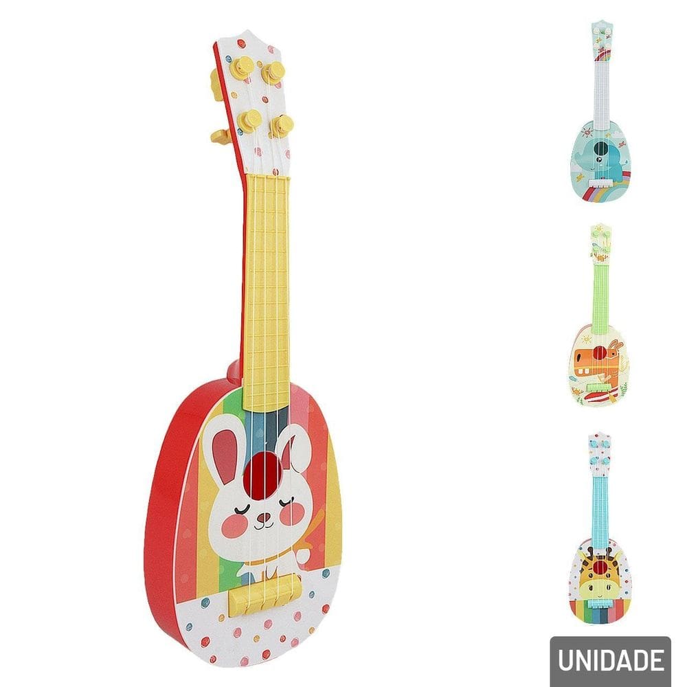 Mini Instrumento de Plástico Ukulele 37cm Animais - Tudo em Caixa