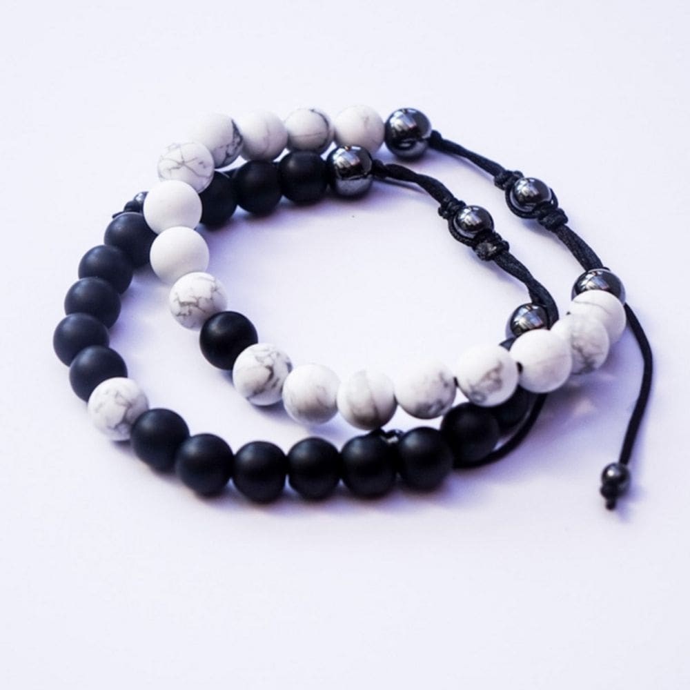 Pulseiras de pedras naturais, casal, ônix preto, howlita, hematita
