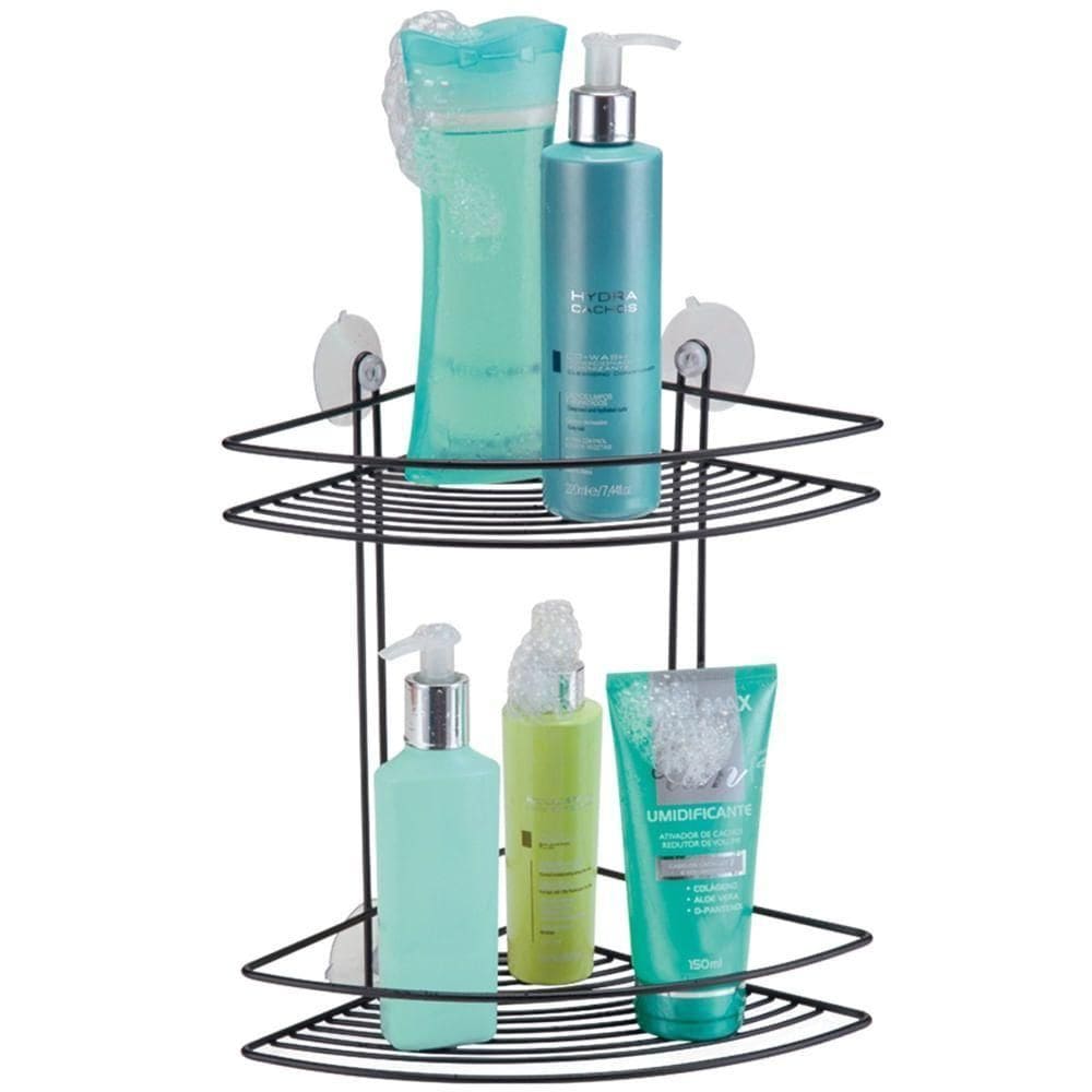 Prateleira Cantoneira Dupla Com Ventosas Black - 2523 - Arthi