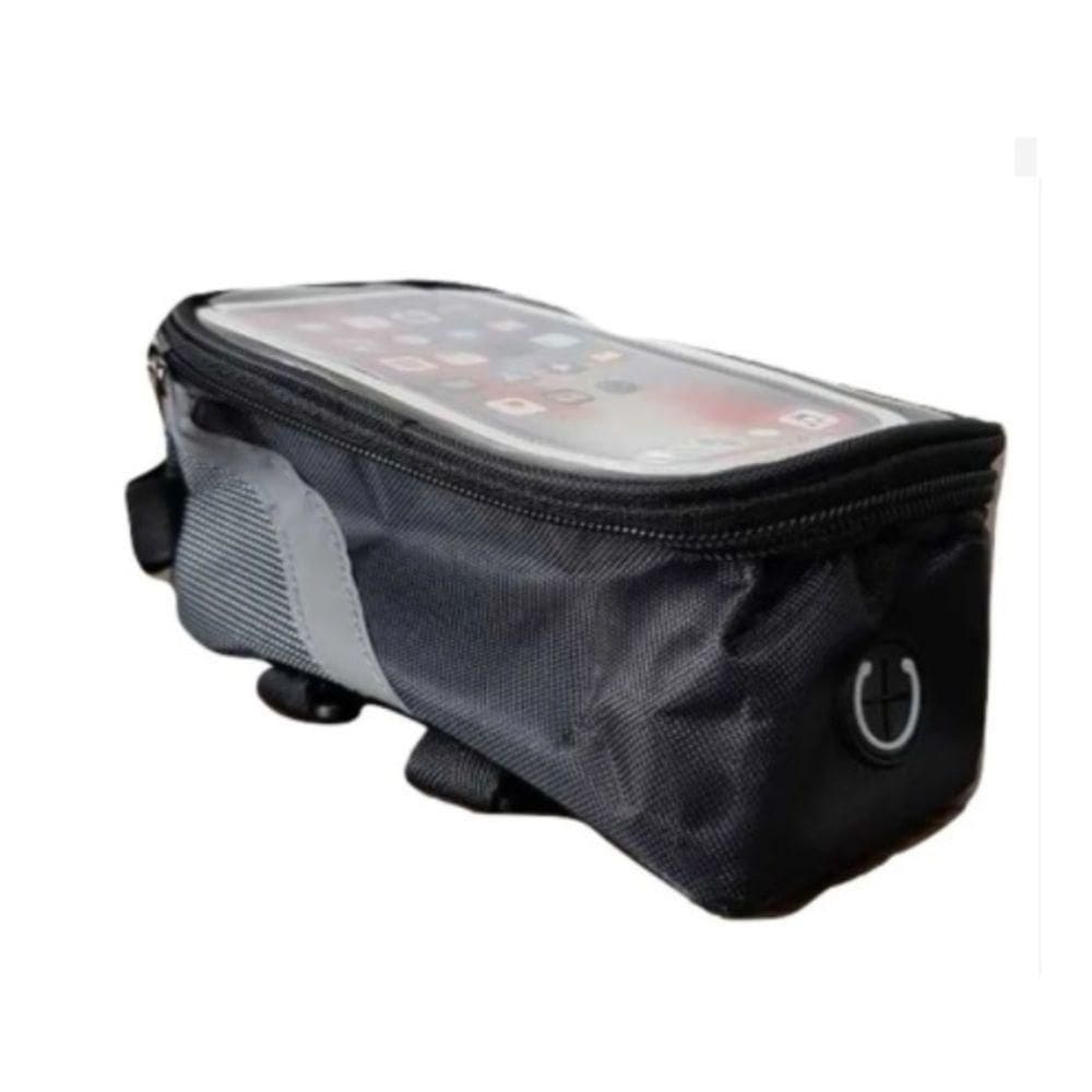 Bolsa Case Porta Celular Para Bike Suporte Quadrado Bicicleta Fone Touch Porta Treco Com Zíper Cinza