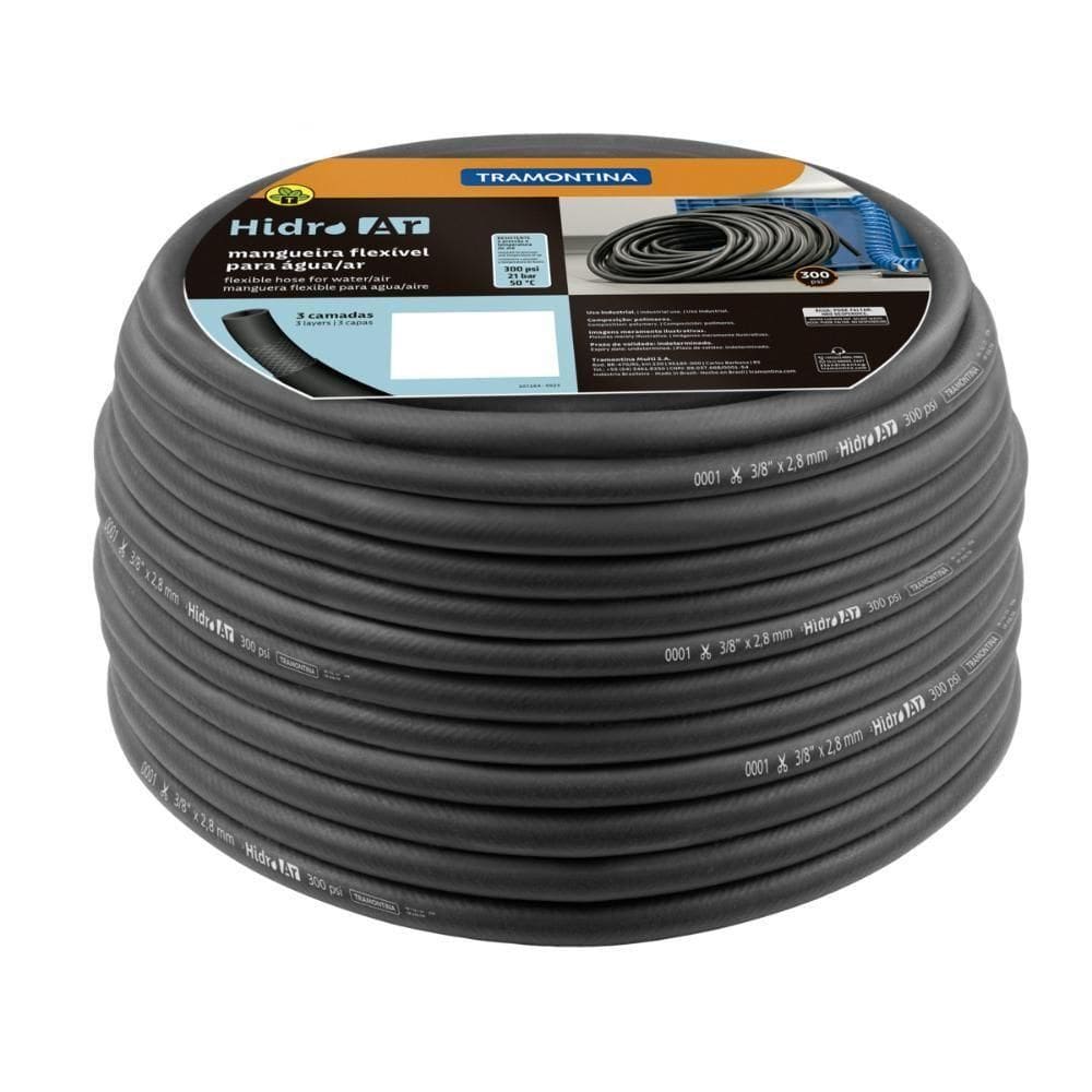 Mangueira Hidro Ar 300 Psi Tramontina Para água-ar Em Pvc Flexível 3-8 Polegada X 2,8 Mm 3 Camadas 50 M