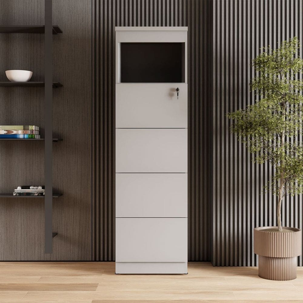 Armário de Escritório 160cm Arquivo 4 Gavetas Puxador Cava Corporate Cinza