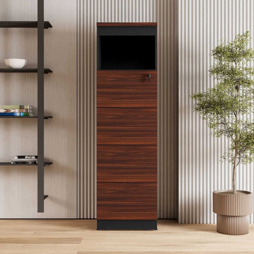 Armário de Escritório 160cm Arquivo 4 Gavetas Puxador Cava Corporate Louro Preto / Preto