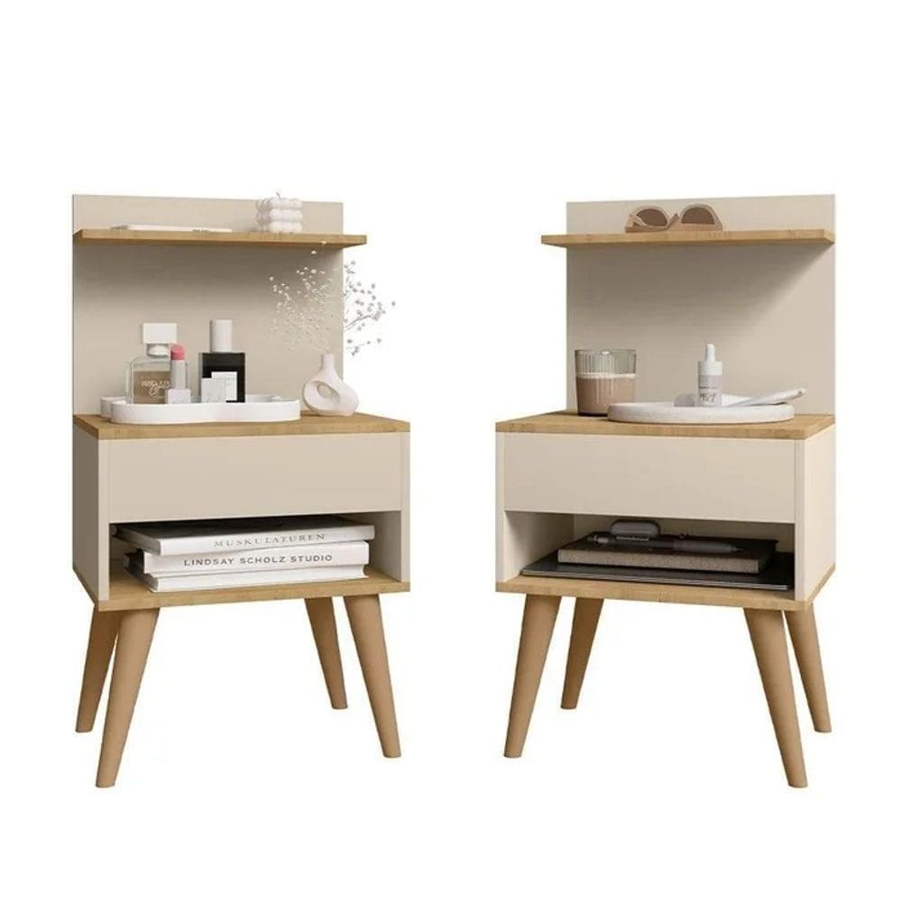 Kit com 02 unidades Mesa de Cabeceira KOSOVO CINAMOMO/OFF WHITE