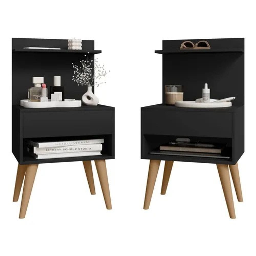 Kit com 02 unidades Mesa de Cabeceira KOSOVO PRETO