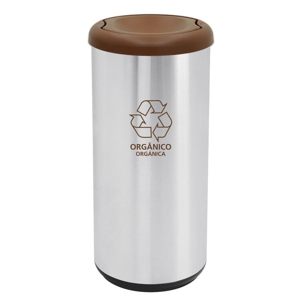 Lixeira Inox Tramontina Cápsula Selecta Plus Basculante Com Acabamento Scotch Brite E Tampa Basculante Marrom Em Polipro