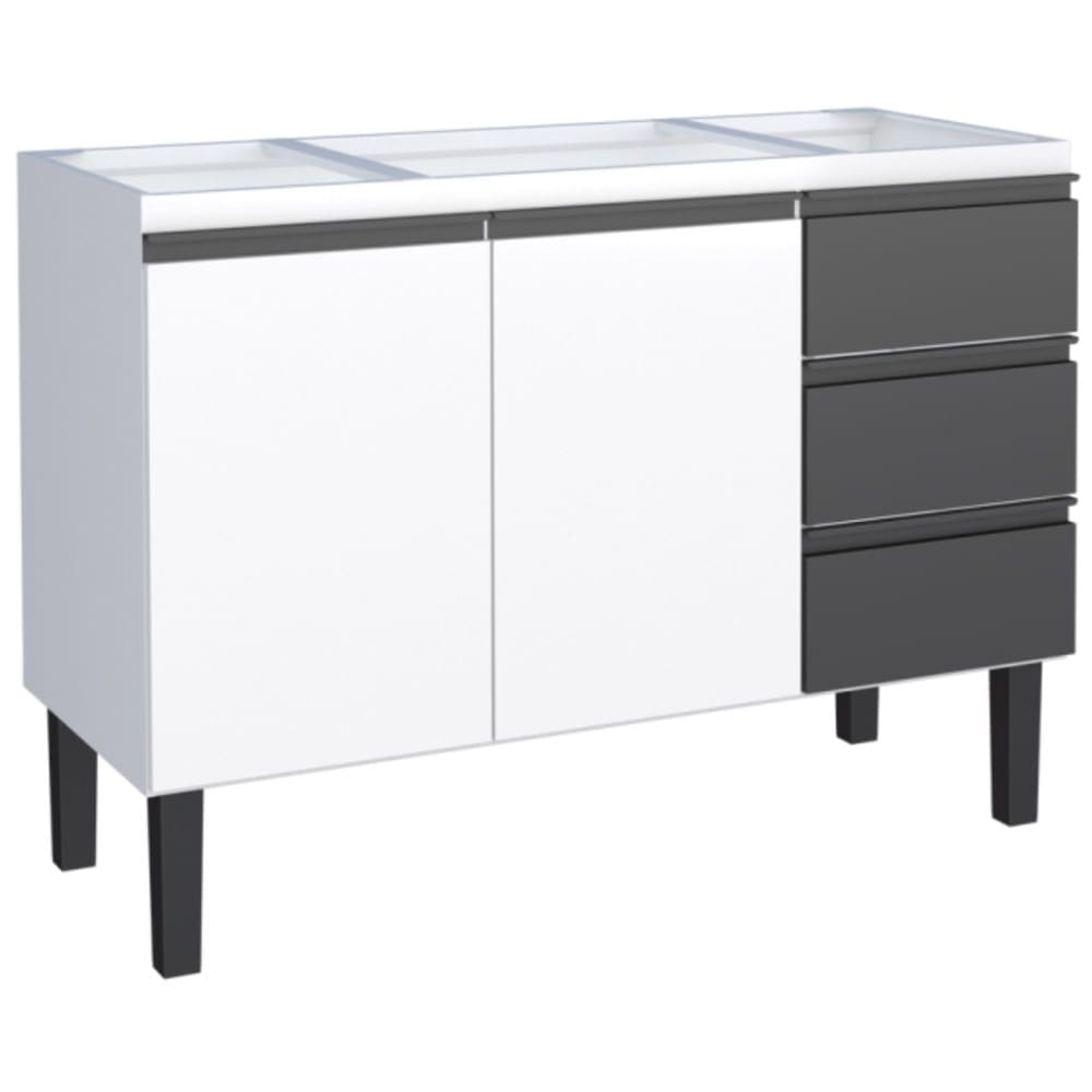 Gabinete em Aço Netuno para Pias de 1,20 Metros Branco com detalhes preto com 2 Portas e 3 Gavetas - P101723 - COZIMAX