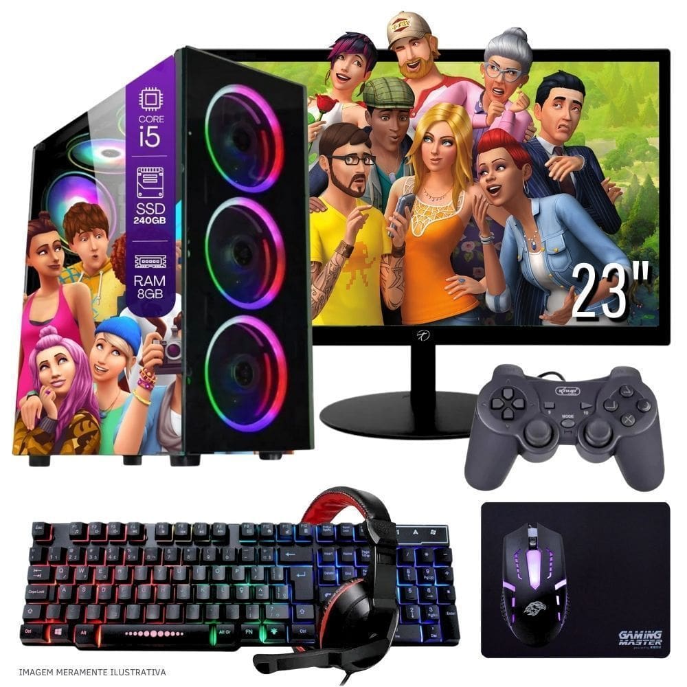 Computador PC Gamer Completo TOB Intel Core i5 SSD 240GB 8GB Teclado Mouse Mouse Pad e Headset Gamer Joystick Monitor 23” Windows 10 Pro Trial