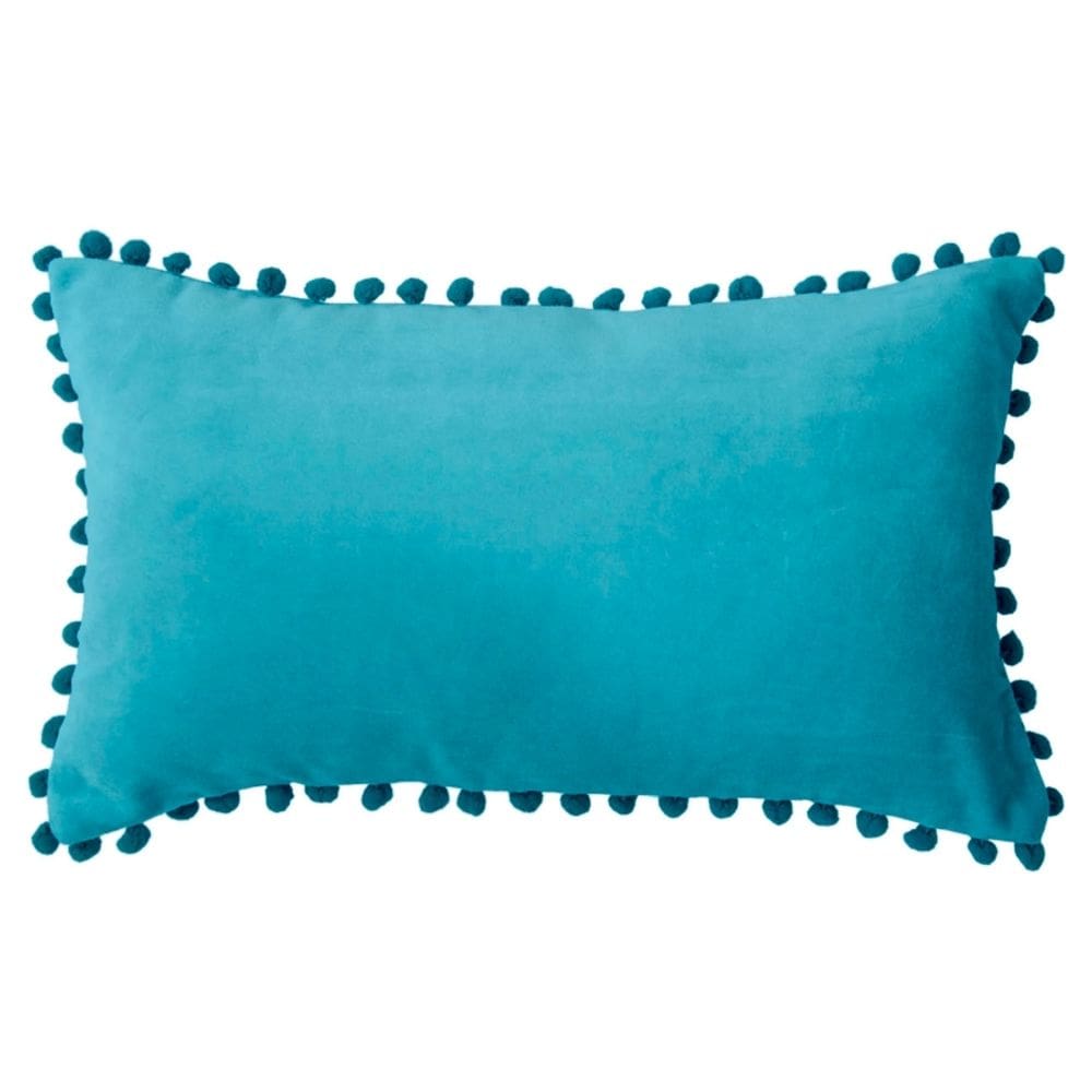 Capa de almofada retangular 50x30cm turquesa com design de pompon
