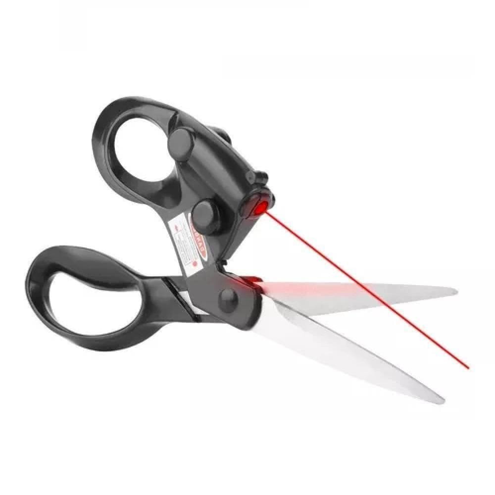 Tesoura Com Mira Laser Guia Corte Tecidos Patchwork Artesanato Papel Raio Precisão Multiuso Costura Hobby