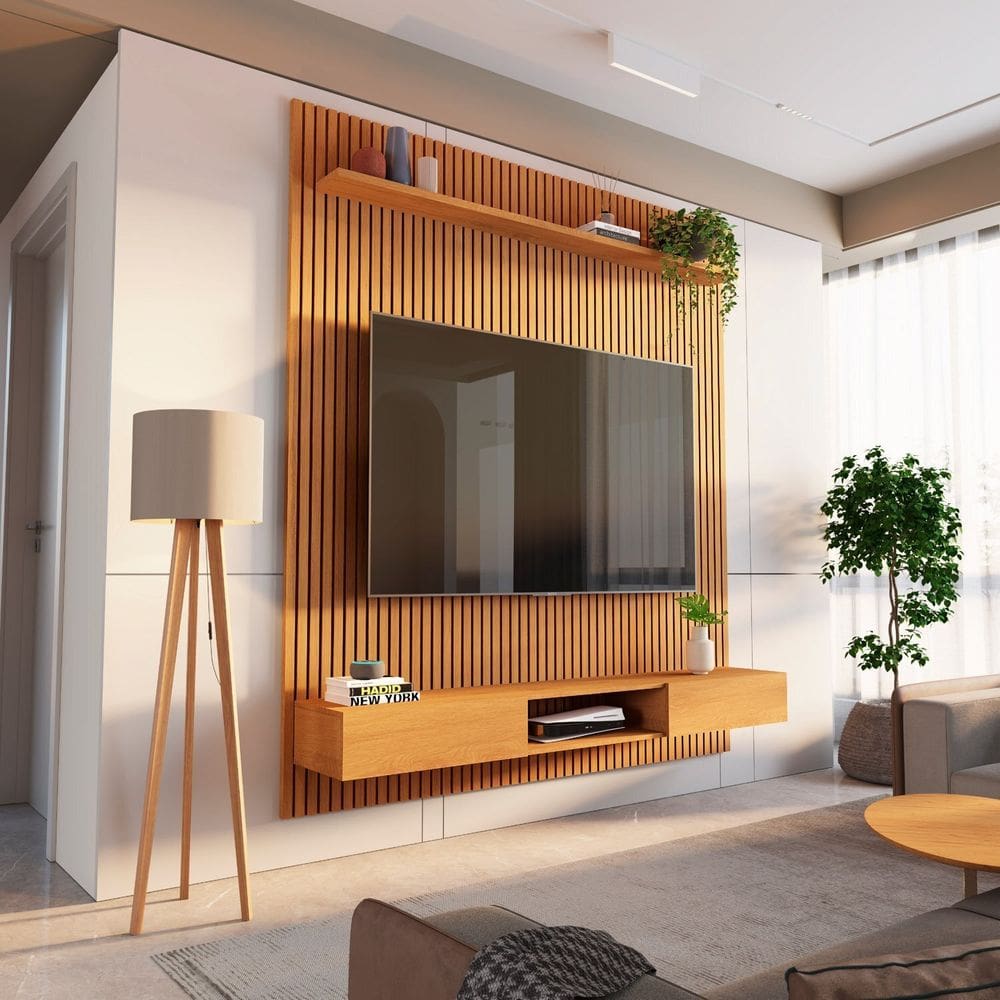 Rack com Painel Ripado para Tv até 72 Polegadas 185x250cm 100% Mdf Aloe Cabecasa Madeiramadeira Marrom