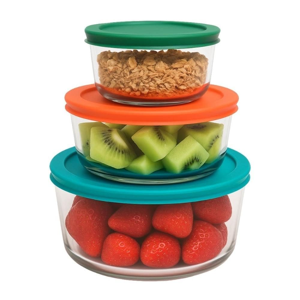 Jogo 3 Potes Herméticos Vidro Redondo Armazenar Alimentos