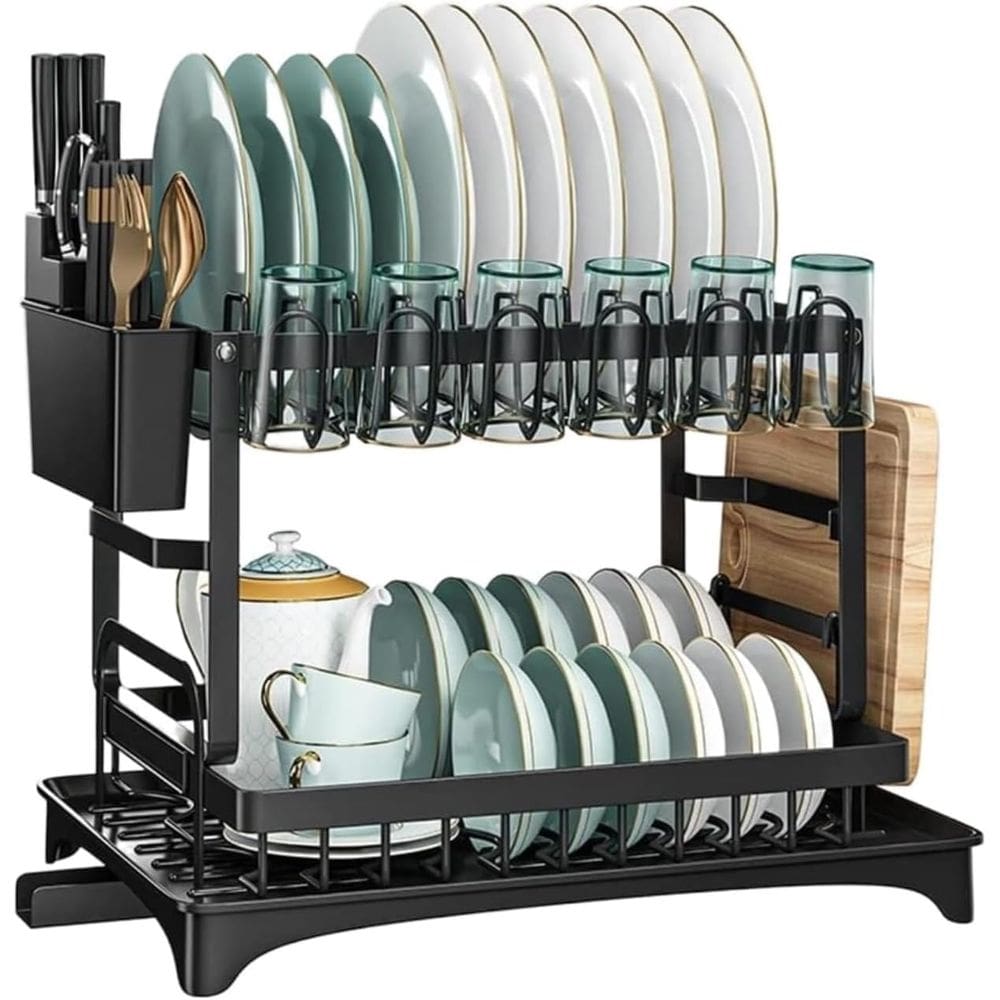 Escorredor De Louças Preto Moderno Aço Carbono 2 Andares