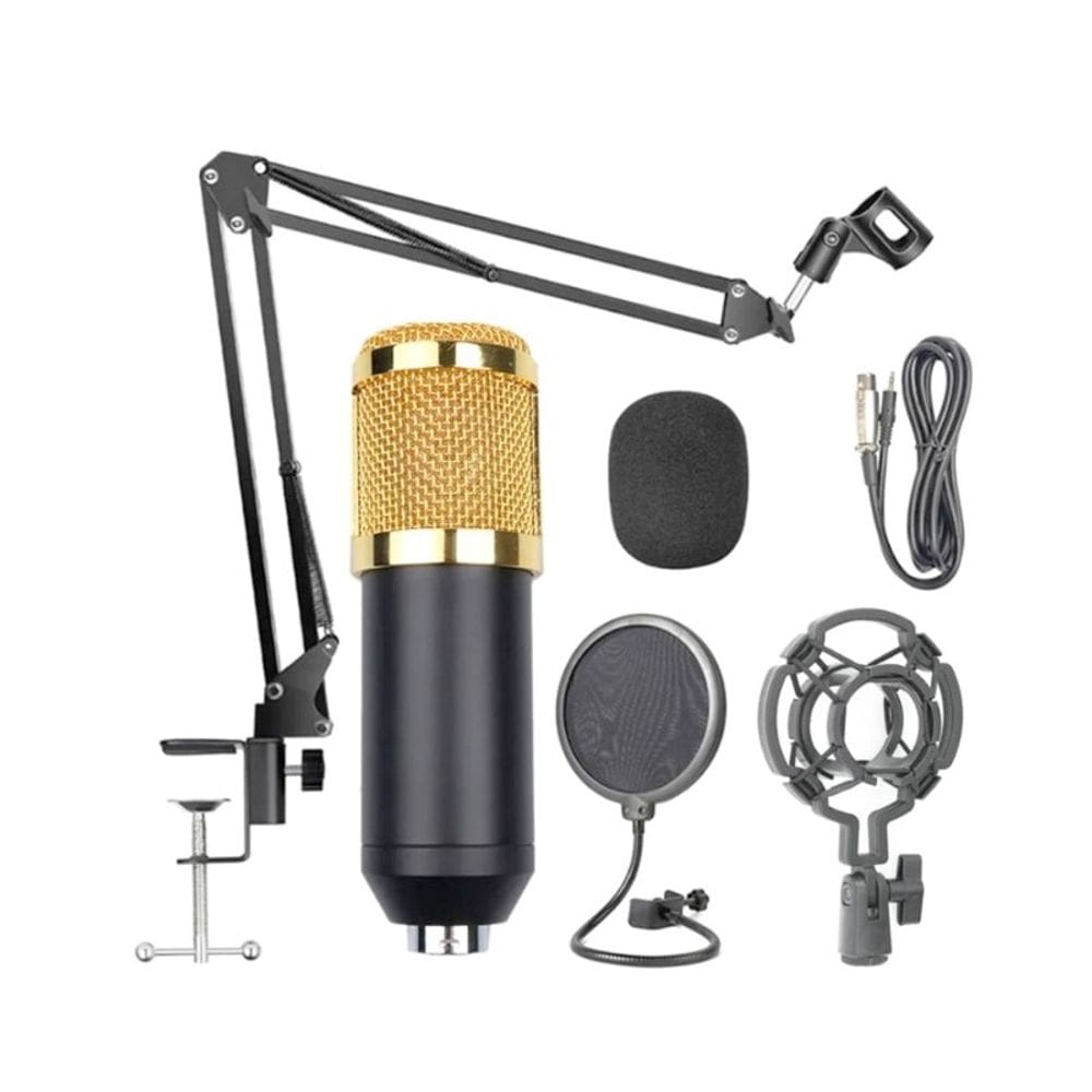 Kit de microfone condensador com braço de metal para montagem em mesa