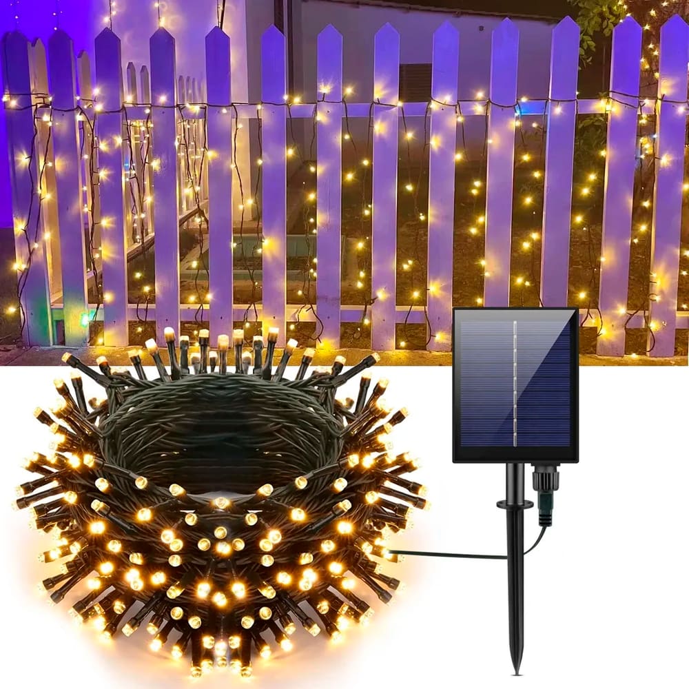 Pisca Cordão Externo Solar Natalino 1000 LEDs Amarelo 100m