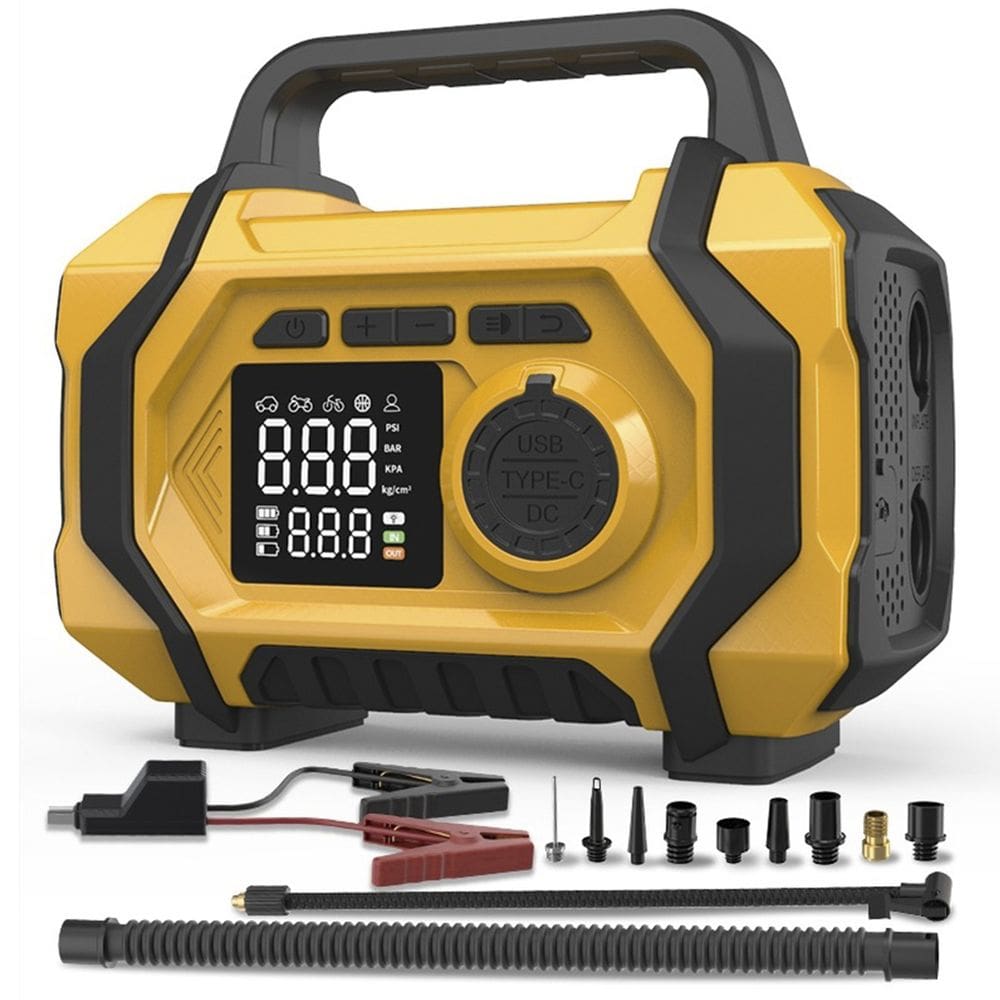 Compressor Ar Chupeta Auxiliar Partida Carro Moto Veicular Bicicleta Inflador Carregador Pneu Bola Boia Luz Led Portatil
