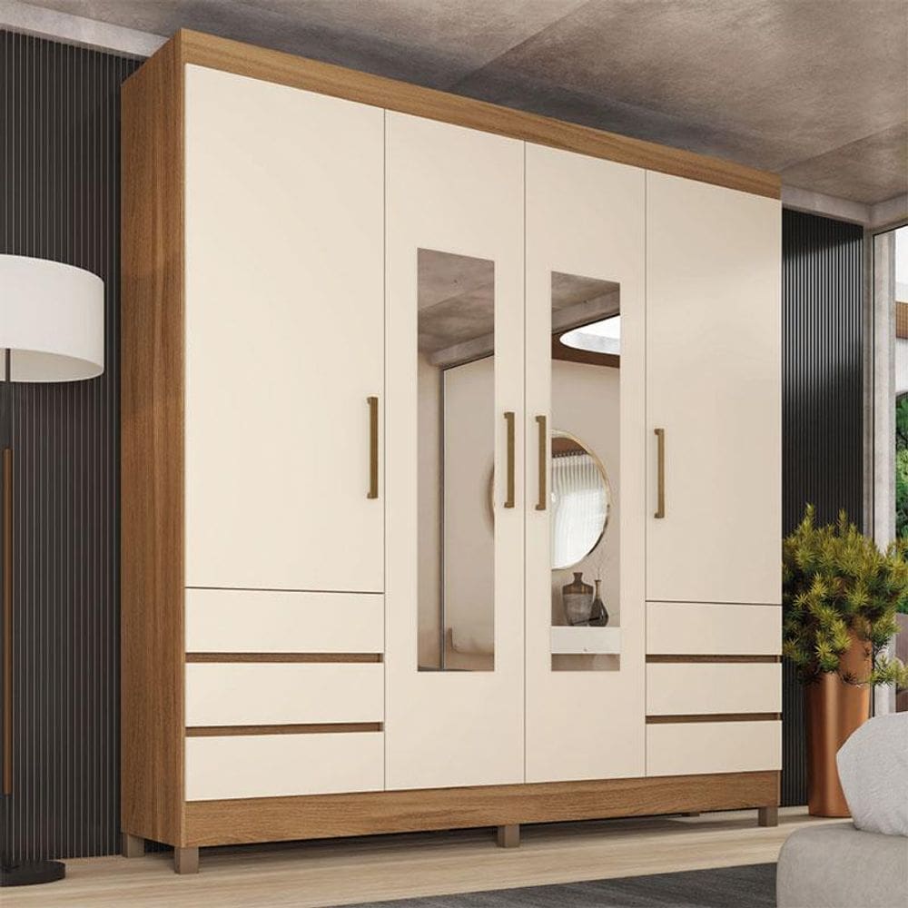 Guarda Roupa Casal Roma Ambiente 4 Portas com Espelho Amendola Off White - Demobile