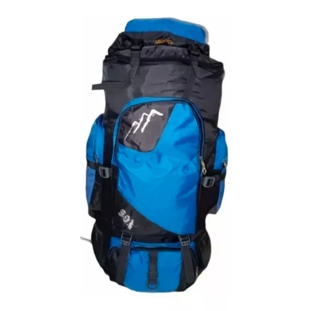 Mochila de viagem de acampamento 90L impermeável com capa de chuva azul