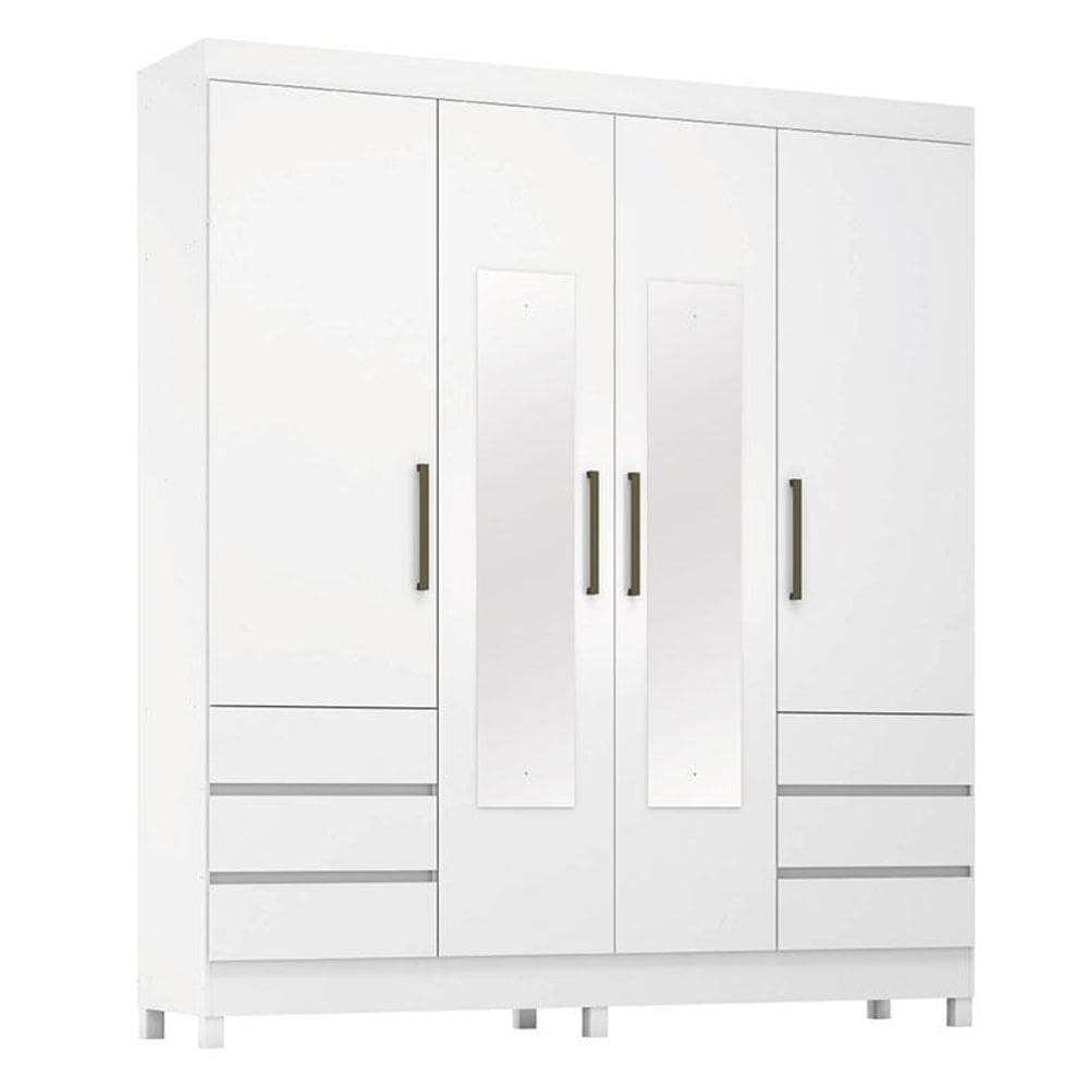 Guarda Roupa Casal Mônaco 4 Portas com Espelho Branco Brilho - Demobile