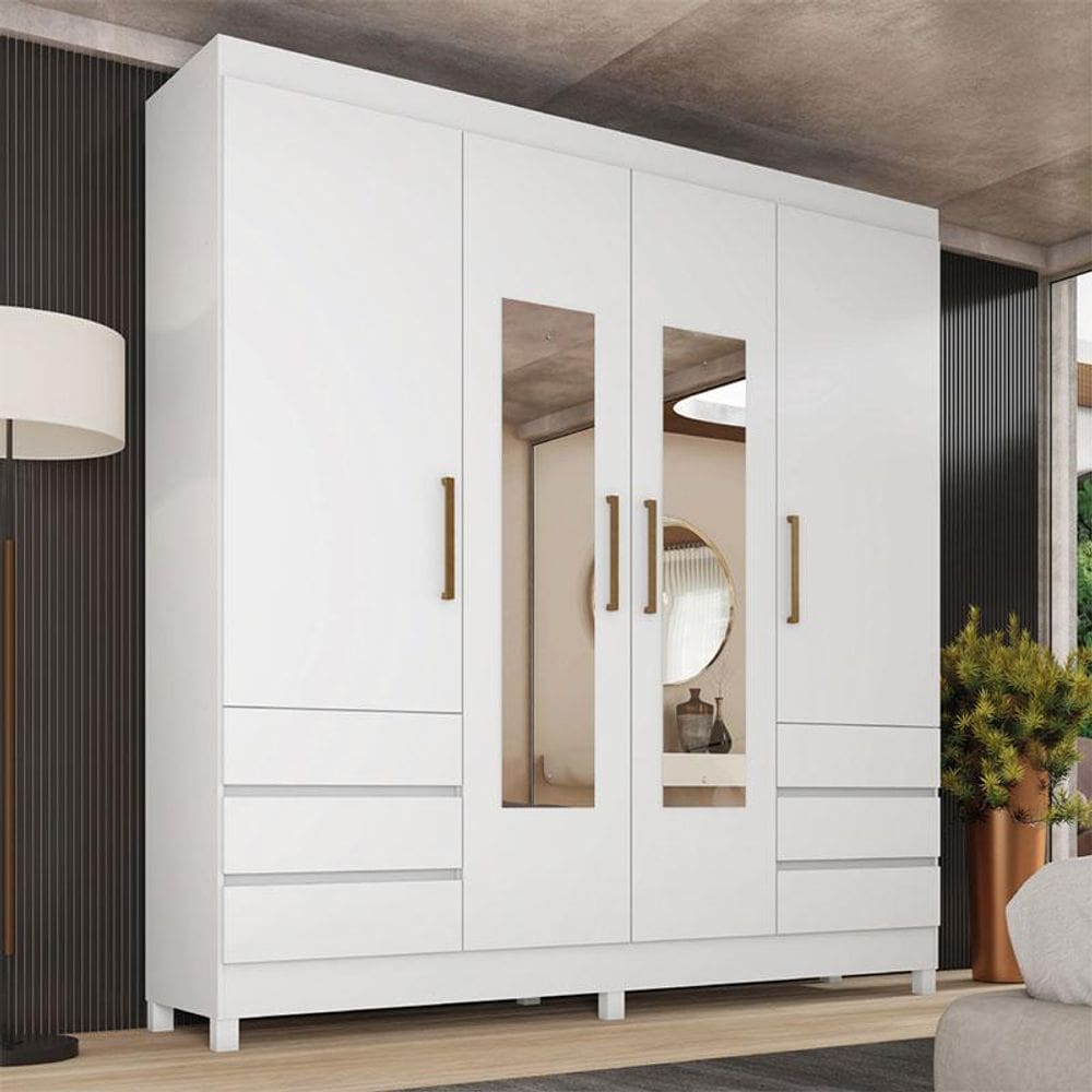 Guarda Roupa Casal Mônaco Ambiente 4 Portas com Espelho Branco Brilho - Demobile